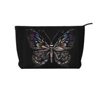 Scienza Farfalla Chiusura Cerniera Borsa Trucco Corduroy Multifunzionale Organizer 22x7x17cm per Viaggi Campeggio Vacanze Fitness, Nero , Taglia unica