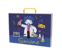 "Scienziato" Valigetta In Polipropilene Personalizzata Con Nome 27x37cm Con Maniglia e Chiusura Colorate Abbinate Idea Regalo Scuola Elementari Medie Arte Disegno Musica Tecnologia Catechismo Cartella