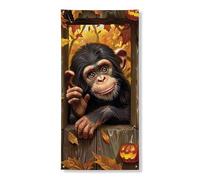 Scimmia autunnale copertura porta banner decorativo, carino scimpanzé foglie autunnali decorazione porta d'ingresso, per interni ed esterni, sfondo da appendere per Halloween, 91 x 183 cm