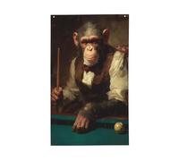 Scimmia che gioca a biliardo, bandierine per la casa, 0,9 x 1,5 m, striscione con occhielli per interni ed esterni, decorazioni per la casa