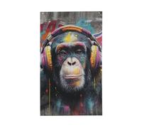 Scimmia che indossa cuffie colorate, graffiti, bandiere per la casa, 9 x 1,5 m, striscione con occhielli per interni ed esterni, decorazioni per la casa