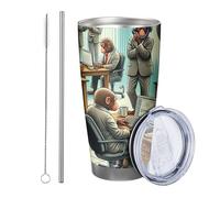 Scimmia con coperchio bicchiere Set Di 1 Animali Lavorare Computer Occhiali Bottiglia Auricolare Divertente Novità blu grigio Isolato Metallo Can Cooler No Spill Scuola college asilo senza stelo