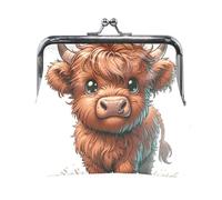 Scimmia con maglietta verde Kiss Lock Change borsa, sacchetto in pelle da donna, 11,4 cm L x 10,4 cm H, Carino Highlands mucca marrone, Taglia unica, Carino Highlands mucca marrone