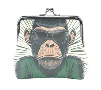 Scimmia con maglietta verde Kiss Lock Change borsa, sacchetto in pelle da donna, 11,4 cm L x 10,4 cm H, scimmia con t-shirt verde, Taglia unica, Scimmia Con T-shirt Verde