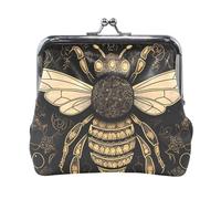 Scimmia con maglietta verde Kiss Lock Change borsa, sacchetto in pelle da donna, 11,4 cm L x 10,4 cm H, ape gialla su nero, Taglia unica, Ape gialla su nero