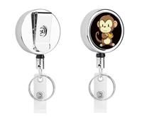 Scimmia del fumetto che tiene la frutta badge bobina retrattile con portachiavi porta badge divertente per insegnante, infermiera, dottore, lavoratore, regalo ID nome tag decorativo clip metalliche