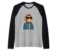 Scimmia del fumetto fresco con occhiali da sole e giacca di jeans divertente Maglia con Maniche Raglan