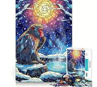 Scimmia in vetrata in un paesaggio invernale - Puzzle da 1000 pezzi per adolescenti - Gioco di sfida per la mente - Divertimento condiviso - Taglio netto - Sorpresa calorosa 38x52cm