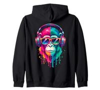 Scimmia Indossare Cuffie e Occhiali da Sole EDM Rave Chimp Art Felpa con Cappuccio