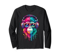 Scimmia Indossare Cuffie e Occhiali da Sole EDM Rave Chimp Art Maglia a Manica
