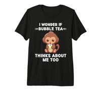 Scimmia Kawaii Mi chiedo se Bubble Tea Pensa Anche a Me Maglietta Premium