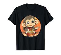 Scimmia Mangiare Ramen Anime Kawaii Artwork Japanese Noodles Maglietta