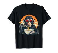 Scimmia Mangiare Ramen Occhiali Da Sole Opera D'arte Scimmia Noodle Art Maglietta