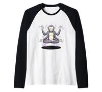 Scimmia Meditante Quattro Braccia Yoga Zen Divertente Maglia con Maniche Raglan