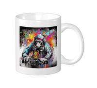 Scimmia Set Di 1 Tazza Stampa Graffiti Spray Animali Divertenti Giocare Musica Cuffia Hippie Bianco Freddo Arancione Ceramica Decorativa Leggera Scuola Campeggio Camera Da Letto Fondo Piatto Tazze da