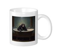 Scimmia Set Di 1 Tazza Stampa Lussuoso Sfondo Vasca Da Bagno Novità Divertente Design Moderno Grigio Nero Ceramica Leggera Collezione Ufficio Palestra Scrivania Campeggio Con Manici Fondo Piatto 325