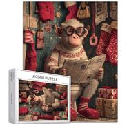 Scimmia WC lettura giornale 1000 pezzi puzzle per adulti Natale bagno arte puzzle colorato puzzle fai da te per la decorazione della casa regali puzzle famiglia perfetto per serate di gioco 50 × 70 cm