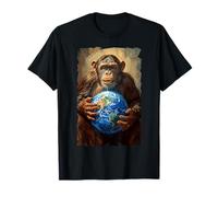 Scimpanzé Holding Terra Pianeta Mondo Primate Scimmia Maglietta