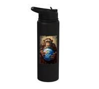 Scimpanzé Holding Terra Pianeta Mondo Primate Scimmia Stainless Steel Insulated Water Bottle