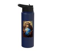 Scimpanzé Holding Terra Pianeta Mondo Primate Scimmia Stainless Steel Insulated Water Bottle