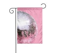 Scintillante palla da discoteca su sfondo rosa bandiera da giardino 30 x 45 cm verticale su entrambi i lati casa colonica vacanze decorazioni esterne bandiera cortile