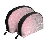 Scintillante rosa oro rosa, Borsa per trucco a conchiglia Portamonete da donna Borsa da toilette piccola Borsa per cosmetici 2 pezzi
