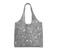 Scintille glitterate argento,Borse riutilizzabili, borse della spesa, borsa a tracolla in tela di grande capacità