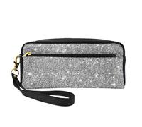 Scintillii glitter argento, Borsa per il trucco Borsa per cosmetici Borsa da viaggio portatile da toilette Astuccio in pelle per donne e ragazze