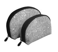 Scintillii glitter argento, Borsa per trucco a conchiglia Portamonete da donna Borsa da toilette piccola Borsa per cosmetici 2 pezzi