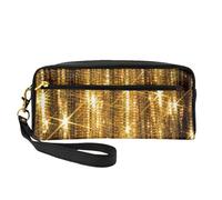 Scintillio di paillettes dorate, Borsa per il trucco Borsa per cosmetici Borsa da viaggio portatile da toilette Astuccio in pelle per donne e ragazze