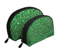 Scintillio di paillettes verdi, Borsa per trucco a conchiglia Portamonete da donna Borsa da toilette piccola Borsa per cosmetici 2 pezzi