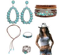 Scinzene 5 pezzi abbigliamento occidentale donna accessori collana orecchini anelli bracciali boho gioielli hippie abbigliamento donna accessori per cowgirl, hippie, stile boho