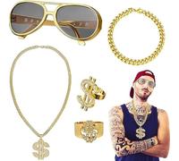 Scinzene 5 pezzi costume da magnaccia, accessori anni '80, abbigliamento anni '90, da uomo, catena d'oro, per carnevale, costume da carnevale, festa a tema, 1, 1