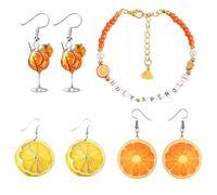 Scinzene Aperol - Set regalo da donna, 4 pezzi, con braccialetto, bicchiere da vino Aperol, arance e orecchini a tema limone, elegante regalo per decorazioni aperte, feste di compleanno estive