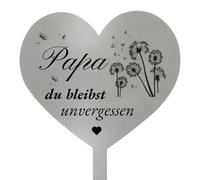 Scinzene Decorazione sepoltura a forma di cuore, resistente alle intemperie, in metallo, con scritta "Papa du bleibst unverdimenticst und leone Design, ricordo eterno per cimiteri e memoriali