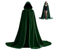 Scinzene Mantello in velluto verde con cappuccio, 170 cm, costume da halloween da donna, costume da strega, signor Der Ringe, Elfo, Ghostface, per carnevale, Halloween, cosplay