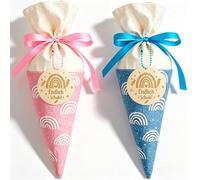 Scinzene Set di sacchetti per la scuola per bambine e ragazzi, 50 cm, in tessuto, per l'inizio della scuola, con ciondolo in legno e nastri, per la scuola, colore: blu e rosa