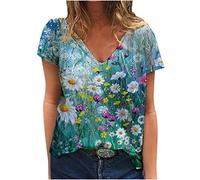 Sciolto Breve Stampato Top Scollo a V Donne Maniche Moda Camicia Camicia Floreale Casual Donna Leggings Batik, verde, XXL