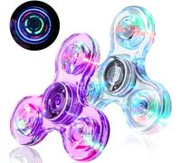 SCIONE 2PCS Crystal LED Light Fidget Spinner per bambini, Light Up Fidget Toys per bambini, Glow in the Dark Party Bag Fillers per bambini adulti (Crystal- viola e bianco)