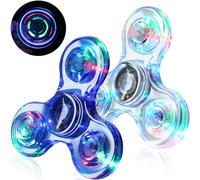 SCIONE 2PCS Crystal LED Light Fidget Spinner per bambini, Light Up Fidget Toys per bambini, Glow in the Dark Party Bag Fillers per bambini adulti (Crystal-blu e bianco)