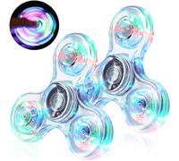 SCIONE 2PCS Crystal LED Light Fidget Spinner per bambini, Light Up Fidget Toys per bambini, Glow in the Dark Party Bag Fillers per bambini adulti (Crystal- Bianco)