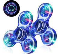 SCIONE 2PCS Crystal LED Light Fidget Spinner per bambini, Light Up Fidget Toys per bambini, Glow in the Dark Party Bag Fillers per bambini adulti (Crystal- Blu)