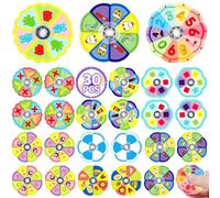 SCIONE 30 Mini Fidget Spinners per Bambini - Premi Educativi con Disegni Insetti, Animali, Numeri & Cibi, per Ricompense Regali Compleanno (4 cm)