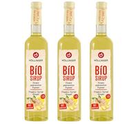 Sciroppo di zenzero biologico Höllinger - Organic Ginger Syrup, Vegan, 3x500ml Glass Bottle, Fresh and Spicy with Lemon Note