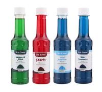 Sciroppo per Cono Ghiaccio, utilizzabile con All Slush| Slushie Machines Ciliegia, gomma da masticare blu, limone e lime, lampone blu Ciascuno da 250 ml (confezione da 4)