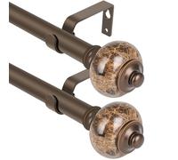 SCITOO Bastoni per tende da finestra, 3/4 pollici, in bronzo lucido, aste telescopiche per finestre da 71,1 a 122 cm, confezione da 2 aste singole per tende con terminali marmorizzati