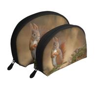 Sciurus scoiattolo rosso animale carino, Borsa per trucco a conchiglia Portamonete da donna Borsa da toilette piccola Borsa per cosmetici 2 pezzi