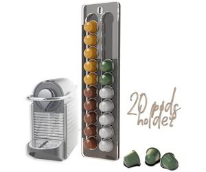sciuU Porta Capsule da Parete compatibile con Nespresso Originale - Supporto da Parete Struttura Scorrevole e Decorativa - Capacità 20 Capsule - Organizzatore e Decorazione per Casa o Ufficio