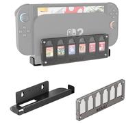 sciuU Supporto da Parete + Custodia Magnetica per Schede di Gioco - compatibile con Nintendo Switch 2 Dock - Staffa in Acciaio Inox + Box Acrilico 6 Slot - Set Salvaspazio & Espositivo