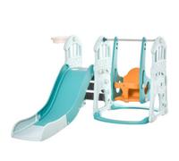 HOMCOM Scivolo per Bambini con Altalena Regolabile, Canestro e Palle per Cameretta e Giardino, 149x186x98cm, Blu e Arancione Aosom